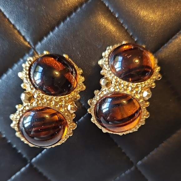 St. John Vintage Gold and Brown Clip Earrings